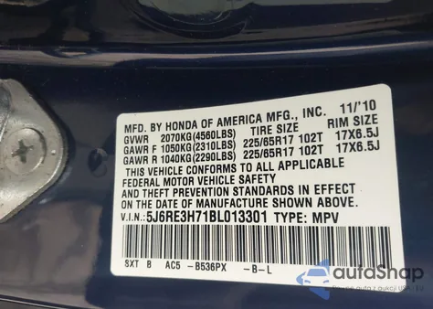 2011 Honda Cr-V Ex-L z USA, uszkodzony, nr VIN 5J6RE3H71BL013301
